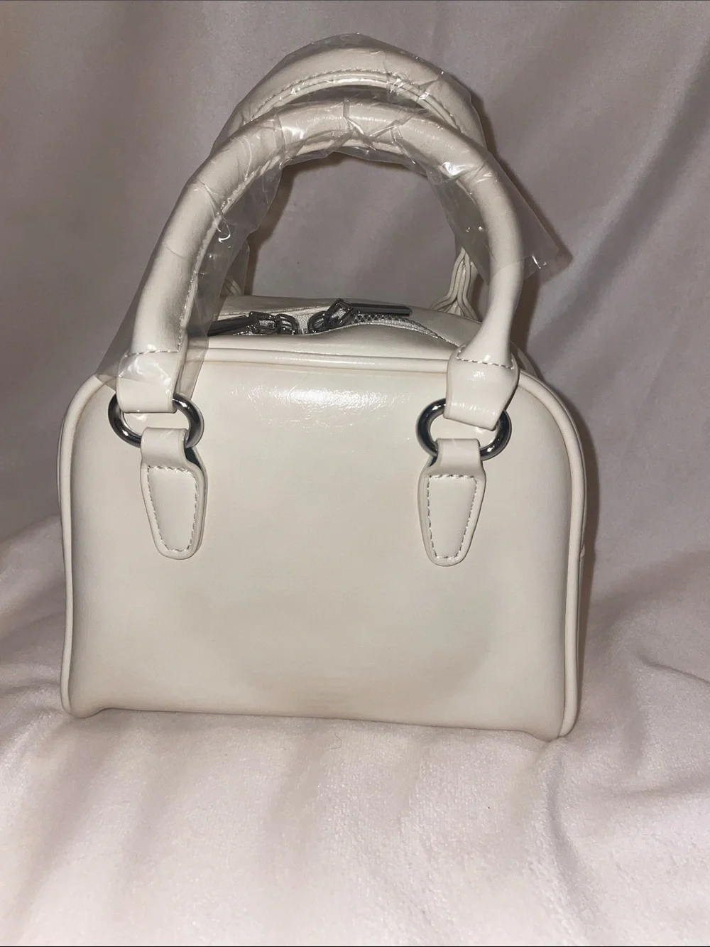 White Mini Bowling Bag Duffle Crossbody Handbag